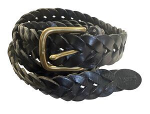 Polo Ralph Lauren Braided Leather Belt Sz. 42 Adjustable Brass Buckle Black Prep